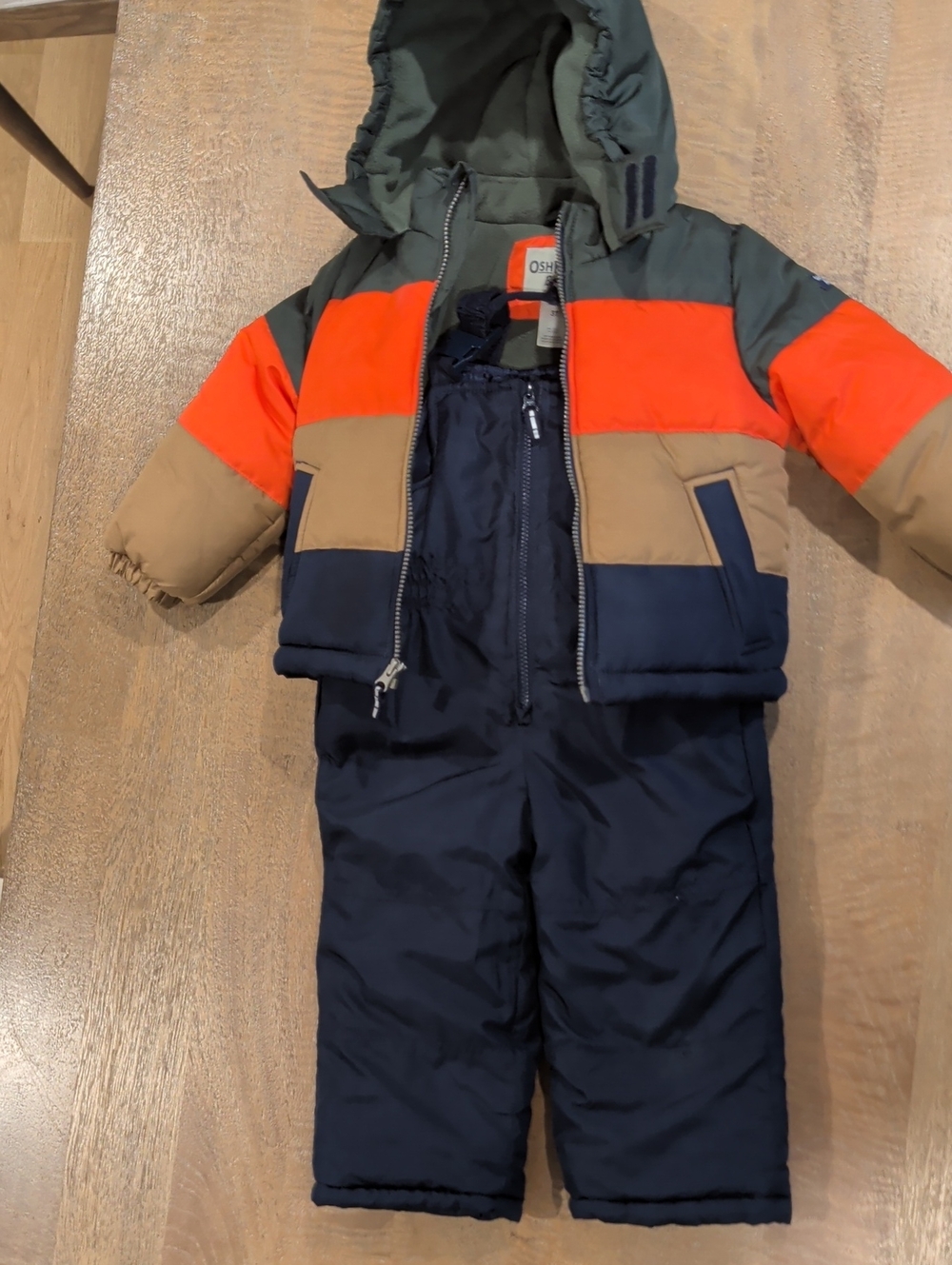 OshKosh Boys 3T Heavyweight Colorblock Puffer Coat & Snow Bib Set